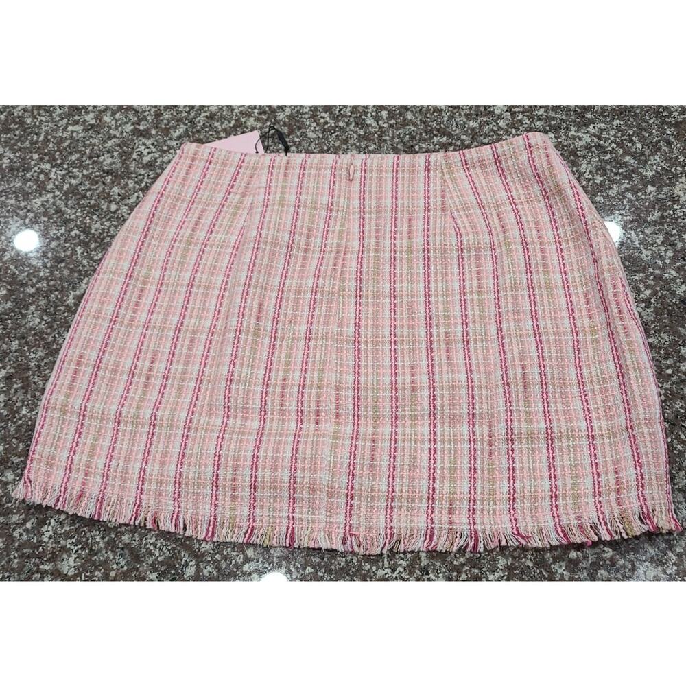NEW Hello Molly Florence Pink Tweed High Waist Split Mini Skirt Size 12 - Picture 3 of 3